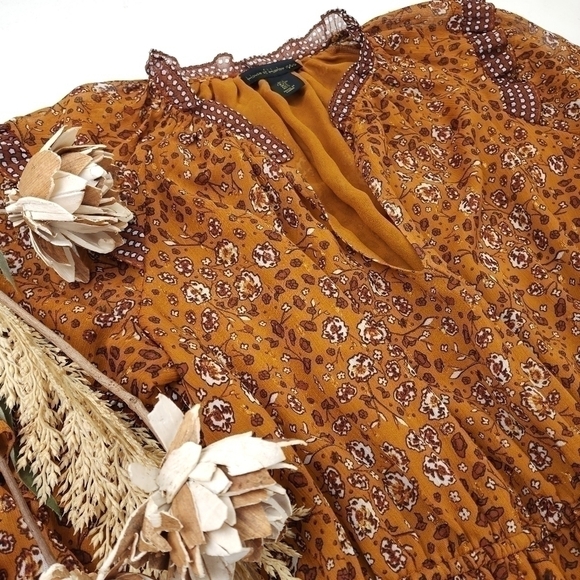 House of Harlow Revolve Brown Floral Boho Sheer Layered Ruffled Peasant … - Picture 11 of 16